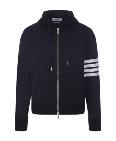 Thom Browne 4-bar Zip-up Wool Hoodie In Blue