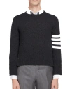 Thom Browne Ribbed Hem Crewneck Striped Sleeve Button Cuffs In Black
