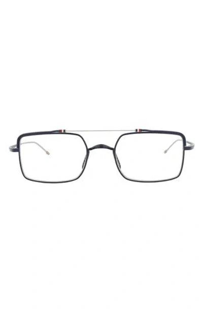 Thom Browne 49mm Rectangular Optical Frames In Matte Navy Silver