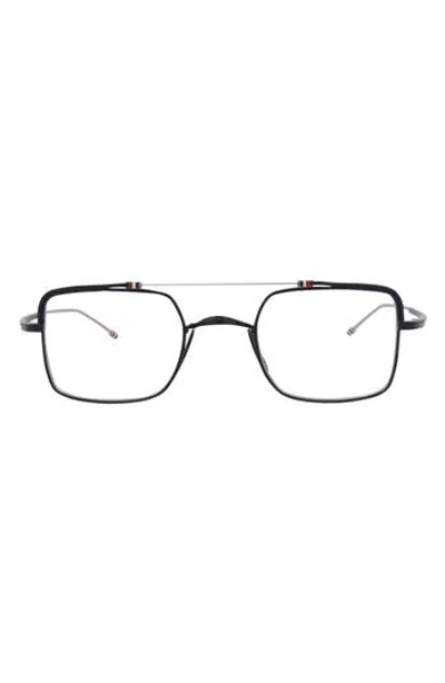 Thom Browne 49mm Rectangular Optical Frames In Navy Silver