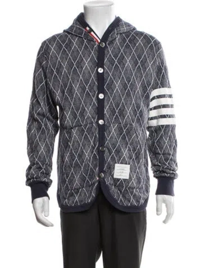 Pre-owned Thom Browne 4-bar Argyle Patterned Cardigan In Blue