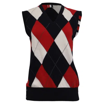 Thom Browne 4-bar Argyle Vest Sweater In Multicolor Wool In Black