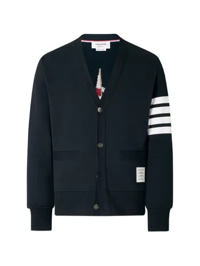 Thom Browne 4-bar Boat-embroidery Cardigan In Blue