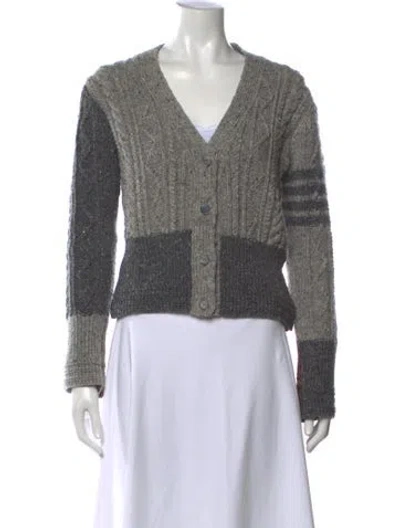 Pre-owned Thom Browne 4-bar Cable Knit Wool Sweater In Grey