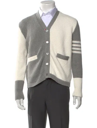 Pre-owned Thom Browne 4-bar Colorblock Pattern Cardigan In Grey