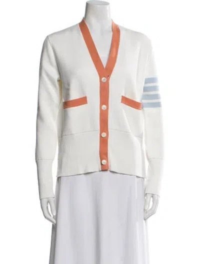 Pre-owned Thom Browne 4-bar Colorblock Pattern Sweater In White
