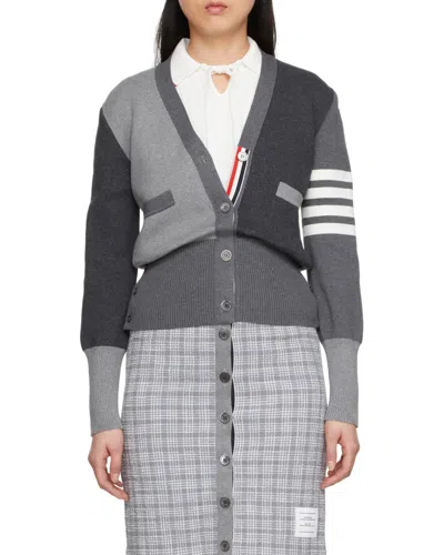 Thom Browne 4-bar Colour Block Cardigan In Gray