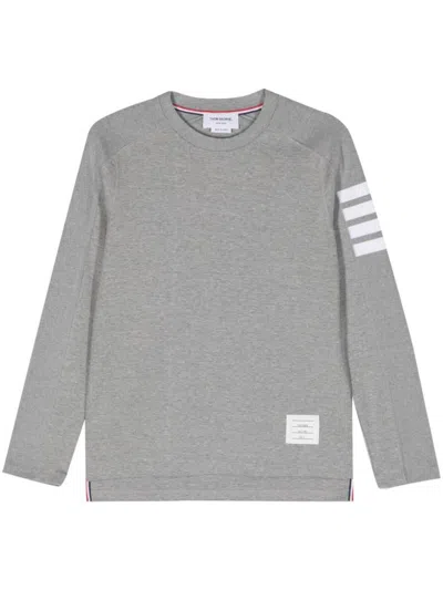 Thom Browne Long Sleeve Tee With 4 Bar Stripe In Milano Cotton In Light Grey