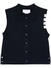 Thom Browne Sleeveless Cropped Buttondown With 4 Bar Stripe In Blue