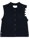Thom Browne Sleeveless Cropped Buttondown With 4 Bar Stripe In Blue