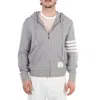 Thom Browne Mens Light Grey Striped Brand-patch Cotton-jersey Hoody In Gray