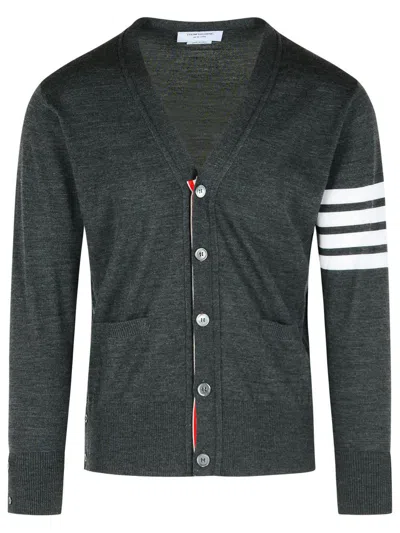 Thom Browne '4bar' Dark Grey Virgin Wool Cardigan In Gray
