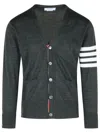 Thom Browne 4bar' Dark Grey Virgin Wool Cardigan In Green
