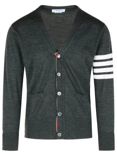 THOM BROWNE 4BAR' DARK GREY VIRGIN WOOL CARDIGAN