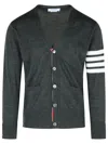 Thom Browne 4bar' Dark Grey Virgin Wool Cardigan In Gray