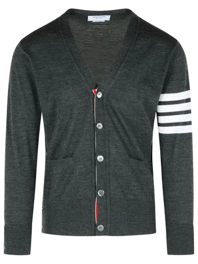 Thom Browne 4bar' Dark Grey Virgin Wool Cardigan In Gray