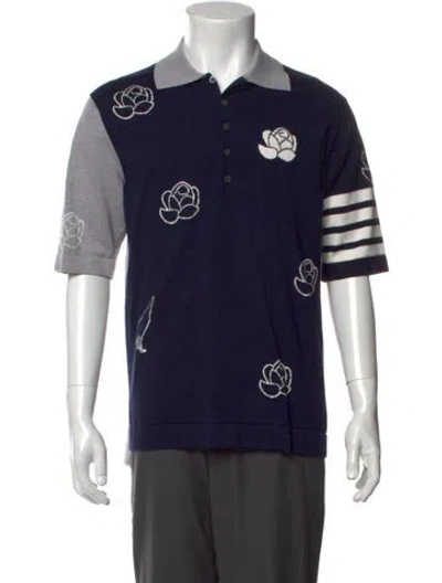 Pre-owned Thom Browne 4-bar Floral Print Polo Shirt In Blue