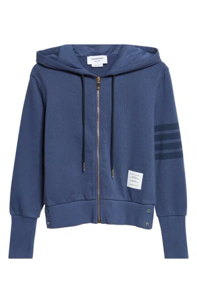 Thom Browne 4-bar French Terry Full Zip Hoodie In Blue