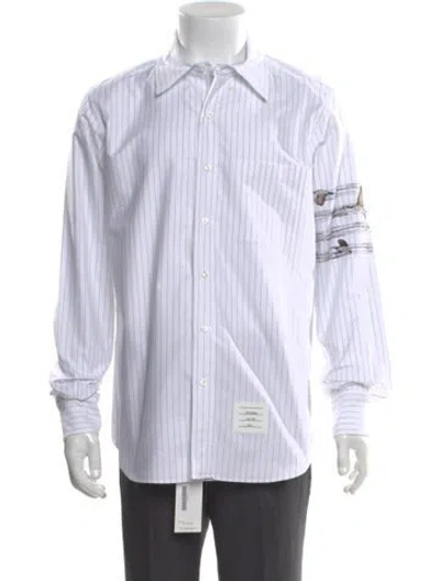 Pre-owned Thom Browne 4-bar Geese Striped Dress Shirt In White