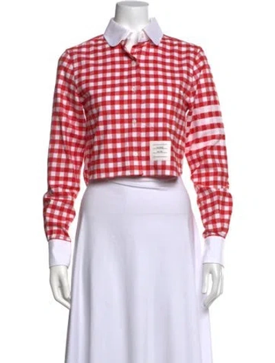 Pre-owned Thom Browne 4-bar Gingham Plaid Print Button-up Top In Red