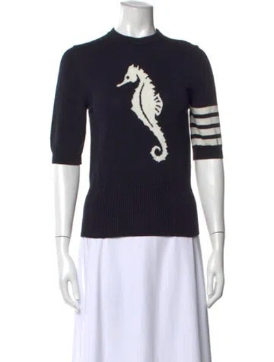 Pre-owned Thom Browne 4-bar Graphic Print Sweater In Blue
