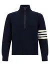 Thom Browne Jersey Stitch Funnel Neck Half Zip Pullover In Merino Wool With 4 Bar Stripe Clothing In Blue