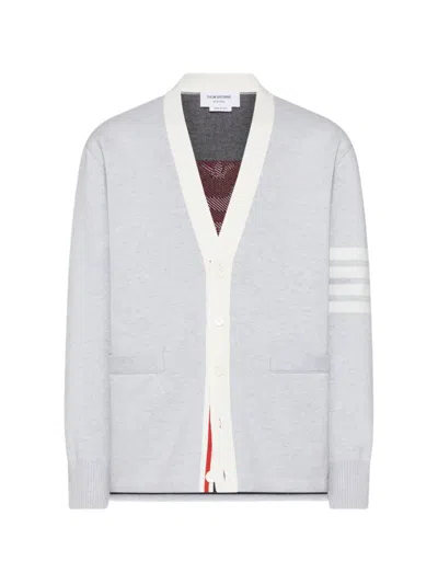 Thom Browne Crest Intarsia Jacquard Rugby Fit Cardigan In Blue