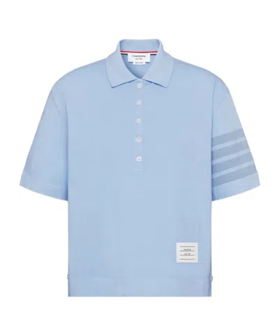 Thom Browne 4-bar Jersey Polo Top In Blue