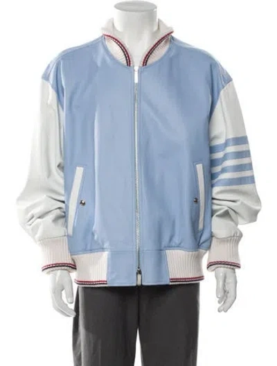 Pre-owned Thom Browne 4-bar Lamb Leather Bomber Jacket W/ Tags In Blue