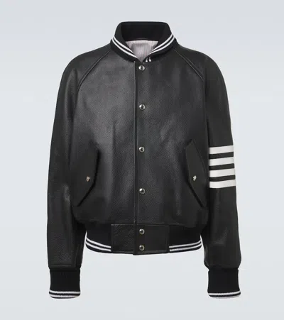 Thom Browne 4-bar Leather Bomber Jacket In Multi