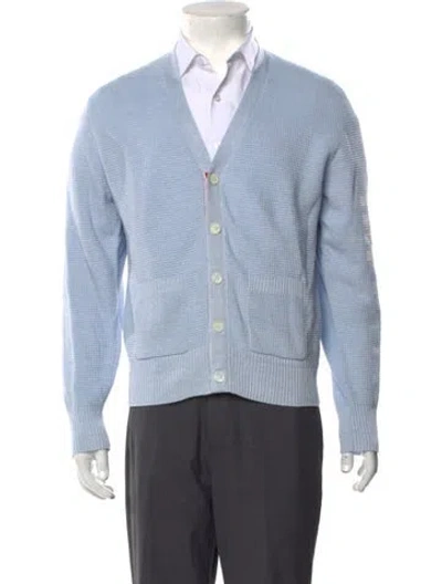 Pre-owned Thom Browne 4-bar Linen Cardigan In Blue