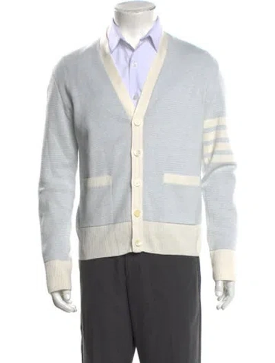 Pre-owned Thom Browne 4-bar Linen Cardigan In White