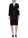 Thom Browne Knee-length Virgin Wool Cardigan With Striped Detail In Blue