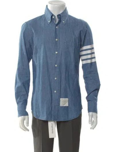 Pre-owned Thom Browne 4-bar Long Sleeve Denim Shirt In Blue