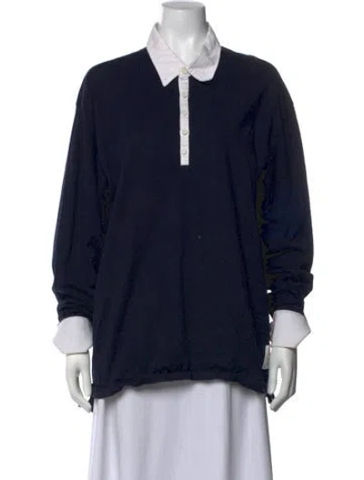 Pre-owned Thom Browne 4-bar Long Sleeve Polo In Blue