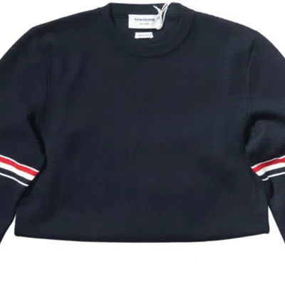 Pre-owned Thom Browne 4-bar Loopback Crewneck Sweatshirt In Navy Cotton In Blue