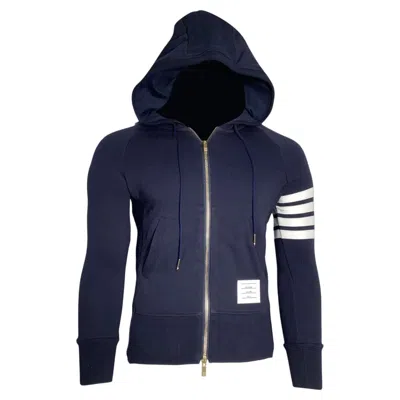 Pre-owned Thom Browne 4-bar Loopback Zip Hoodie In Navy Cotton In Blue