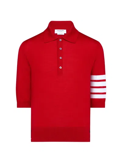 Thom Browne 4-bar Merino Polo Shirt In Red