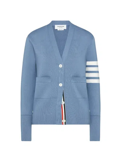 Thom Browne 4-bar Milano V-neck Cardigan In Blue