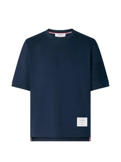Thom Browne Relaxed Fit Ss Tee With Side Slit In Medium Weight Jersey In Blue