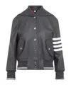 Thom Browne Oversized Raglan-sleeve Leather Blouson Jacket For Women In Gray