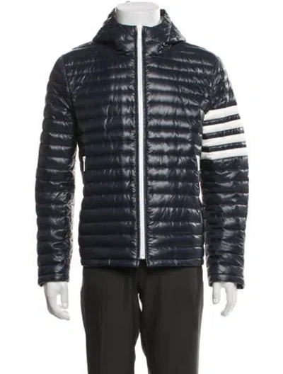 Pre-owned Thom Browne 4-bar Puffer Coat In Black/blue