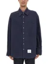 Thom Browne Oversize Long Sleeve Shirt With Pocket And Stripe Detail