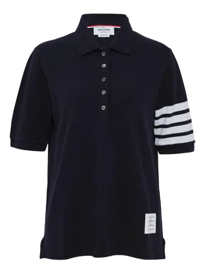 Thom Browne 4-bar Short-sleeved Polo Top In Blue