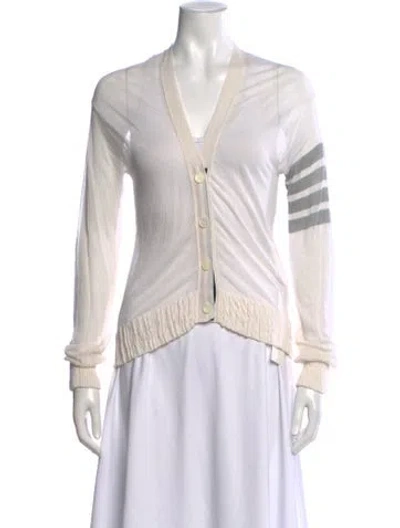 Pre-owned Thom Browne 4-bar Silk Sweater In White