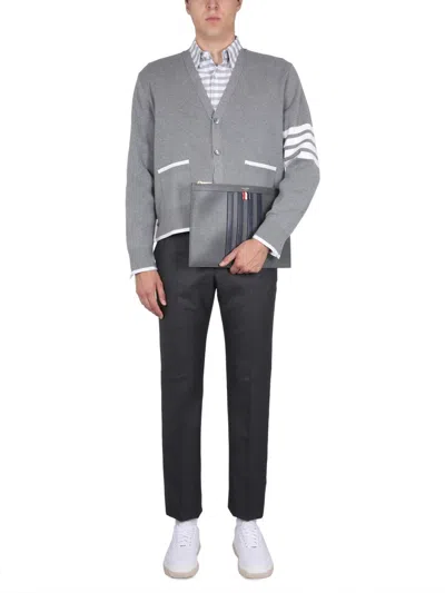 Thom Browne 4-bar Stripe Cotton Cardigan In Gray
