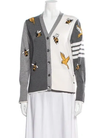 Pre-owned Thom Browne 4-bar Stripe Fun-mix Birds And Bees Wool Sweater In Grey