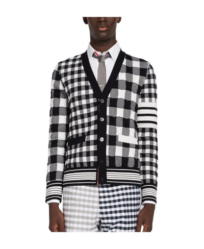 Thom Browne 4-bar Stripe Gingham-check Cardigan In Multi