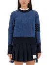 Thom Browne Cable-knit Pointelle Stitch Jumper In Blue