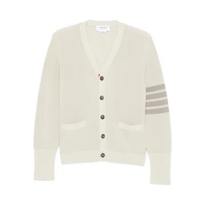 Thom Browne 4-bar Stripe Pockets Cardigan In Neutral